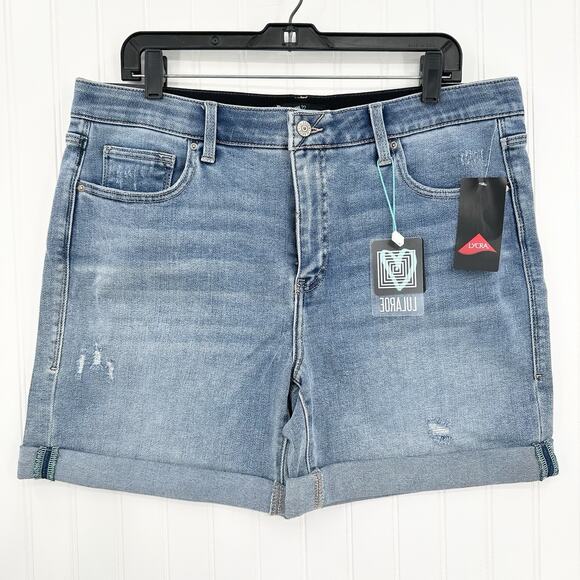Lularoe Shorts Womens 32 US 14 Boyfriend Blue Cuffed Denim Tummy Panel NEW